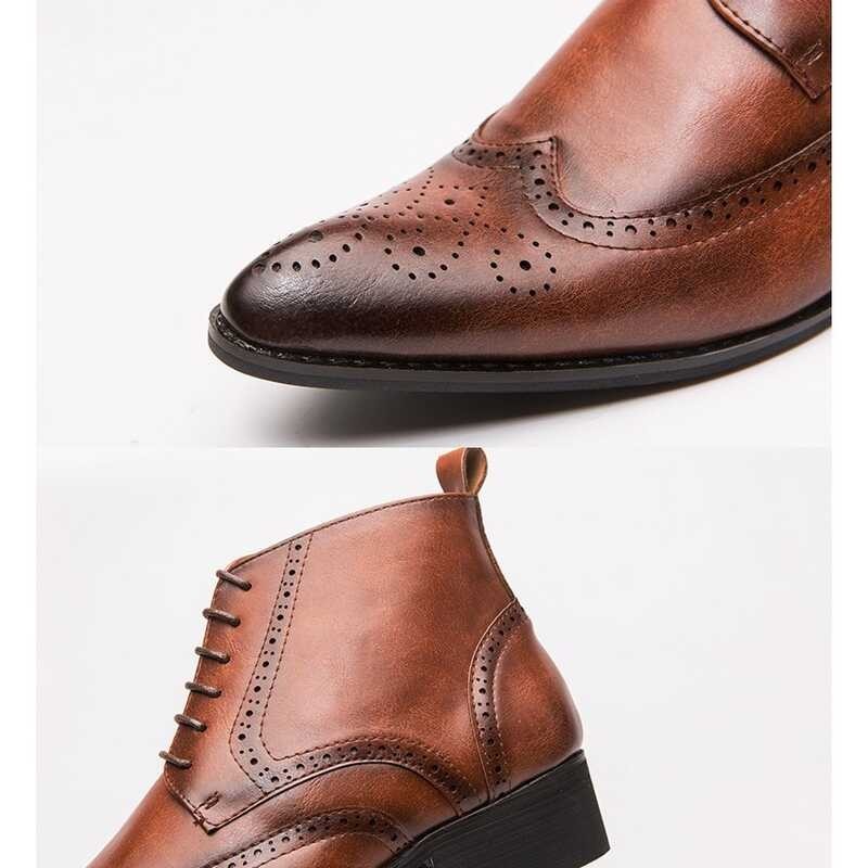 ❤ New Cool Fashion Sharp Toe Leather Men Boots Carved High Tops Shoes English Platform