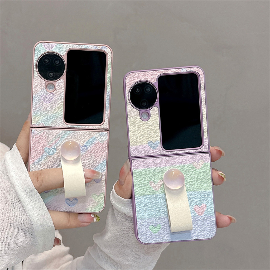 น่ารักเกาหลีสดภาพวาด Wave Point Love Heart แหวนเคสโทรศัพท์สําหรับ OPPO N3Flip N3 Flip N3Flip N2Flip N2 Flip N2Flip ปกหลัง