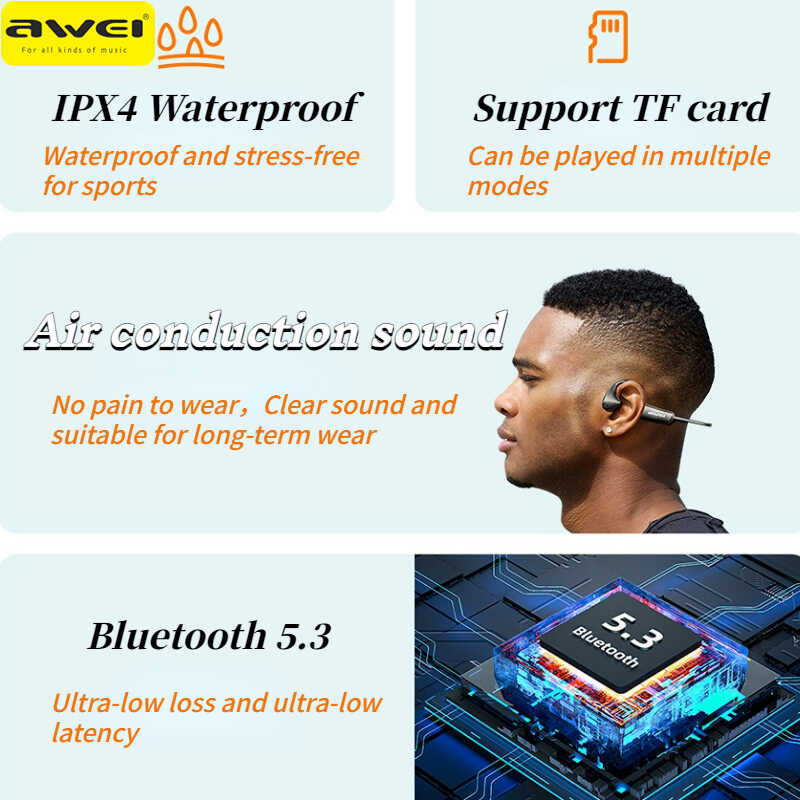 Awei A896bl หูฟังบลูทูธการนำอากาศ บลูทูธ 5.3 หูฟังสปอร์ตไร