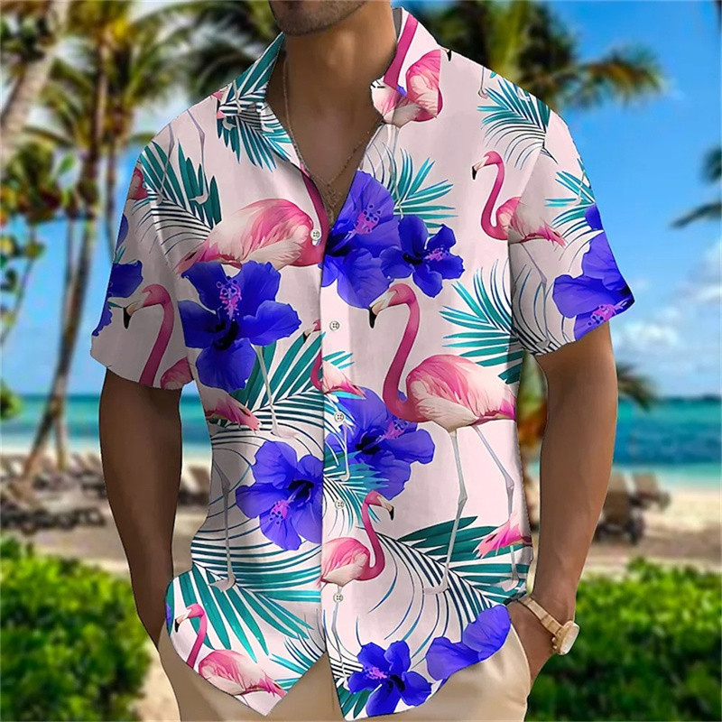 ฤดูร้อนฮาวาย 3D สัตว์ Cranes การพิมพ์เสื้อ Palm Tree กราฟิกเสื้อสั้นผู้ชายแฟชั่น Harajuku เสื้อผ้า Y2k Tops เสื้อ