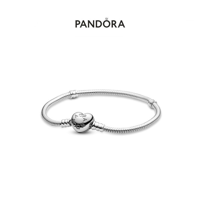 ♞(พร้อมส่ง)Pandora Silver Bracelet  กำไลข้อมือหัวใจ ของเเท้100%