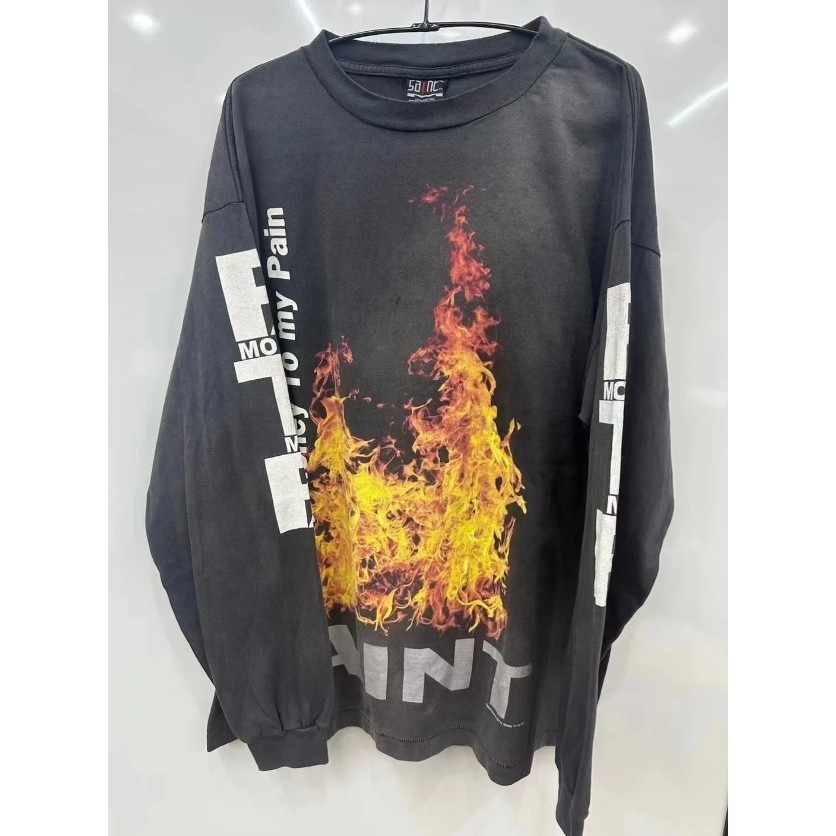 Saint 24ss New Pay Money To My Pain Flame Wash เสื้อยืดแขนยาว