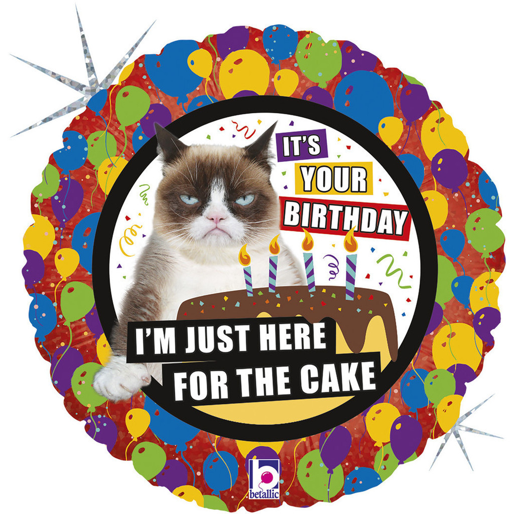 Grabo 18 นิ้วฟอยล์บอลลูน Grumpy Cat Cake วันเกิด (1 ชิ้น) Belon Foil Parti Hari Jadi Kucing Geram