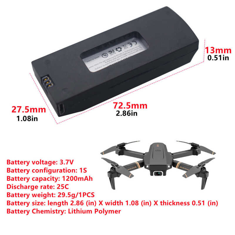 Δ แบตเตอรี่ลิเธียม 1200Mah สำหรับ 4Drc V4 4D-V4 Quadcopter รีโมทคอ