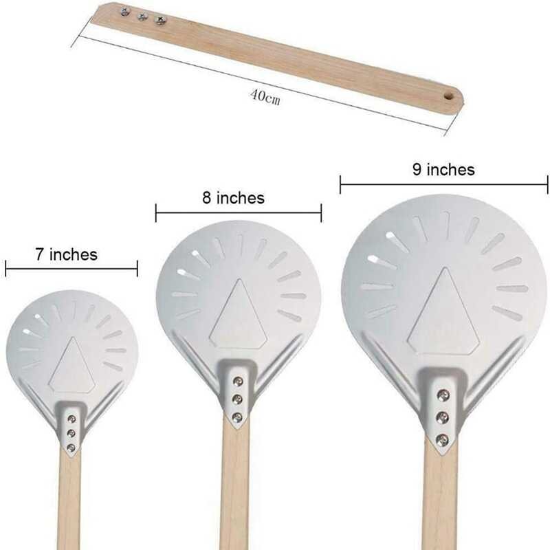 Perforated Aluminum Pizza Peel Metal Round Pizza Paddle Non Slip Wooden Handle Pizza Spatula