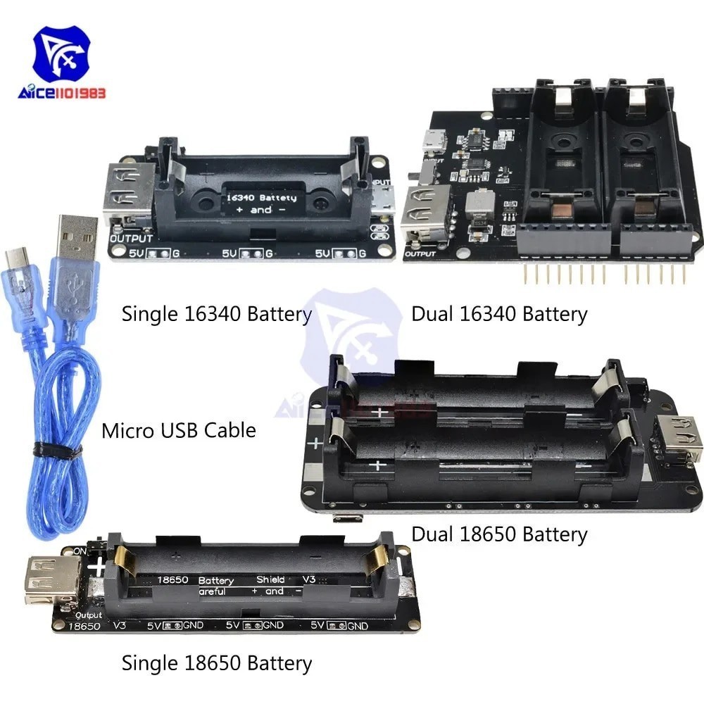 Diymore ESP8266 ESP32 ESP32S WeMos 16340 18650 แบตเตอรี่ Charger Shield Board Micro USB Type-C เอาต์