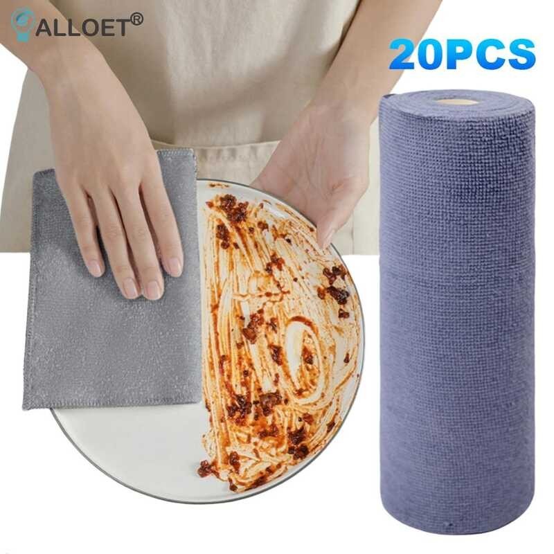 / 20Pcs Roll ครัวเรือนไมโครไฟเบอร์ผ้าเช็ดตัวม้วนนำกลับม