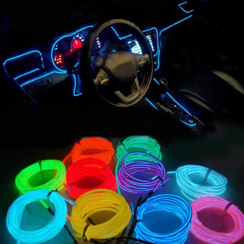 1m 2M 3M 4M 5M รถยนต์ยืดหยุ่นนีออน LED EL สายไฟ Ciggerete ปลั๊กเทปสาย LED Flex เย็บขอบรถจัดแต่งทรงผมหลอด 12V เชือก