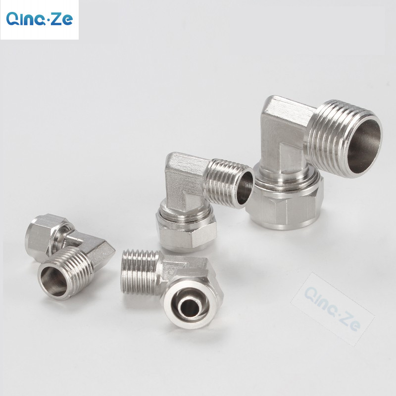 ทองแดงชุบนิกเกิล 4 6 8 10 12 มม.BSP 1/8" 1/4 "3/8" 1/2 "Coupler Connector อุปกรณ์นิวเมติก PL ข้อศอก