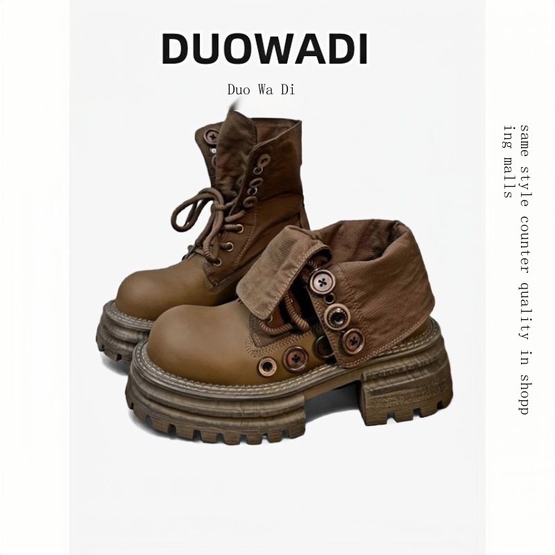 Nutri Jungle ~ Lapel Two-Wear Button Martin Boots Women's Boots 2024 New British Retro Thick-soled