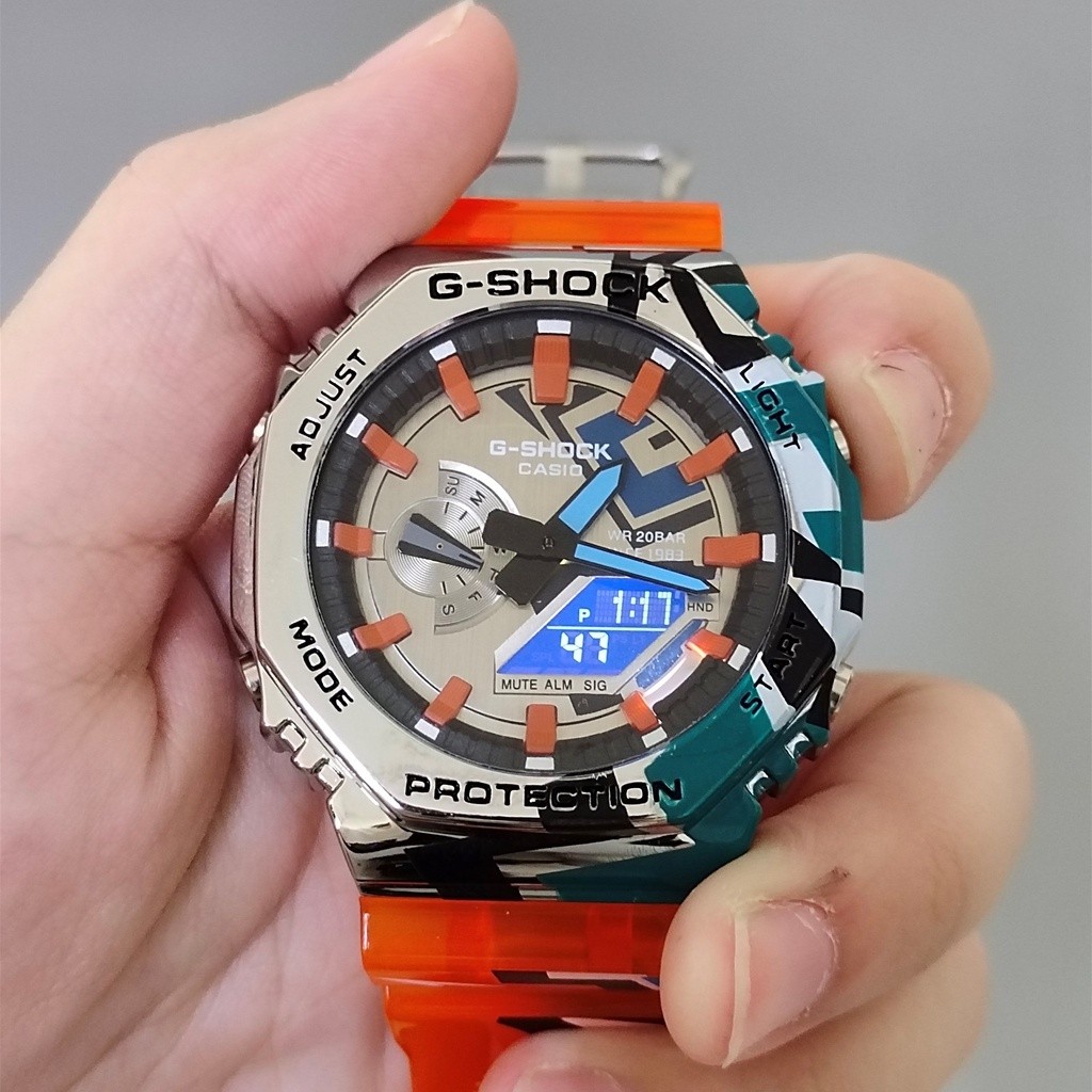 G Shock GM2100 Street Spirit สีส้ม Autolight สายยาง tangan นาฬิกาผู้ชาย GM 2100 นาฬิกากันน้ํา h982