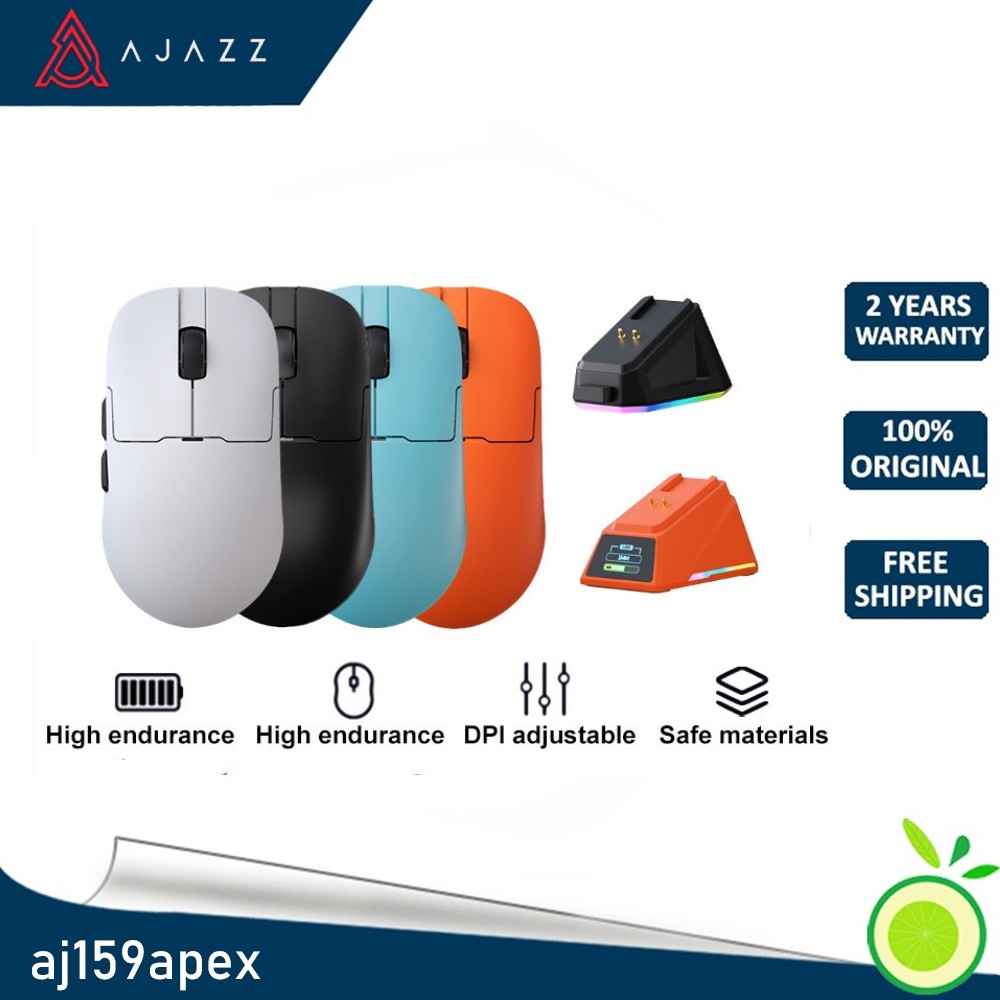 Ajazz aj159 apex Gaming mouse PAW3950 Wireless สามโหมด 3395 lightning pro พร้อมแท่นชาร์จ