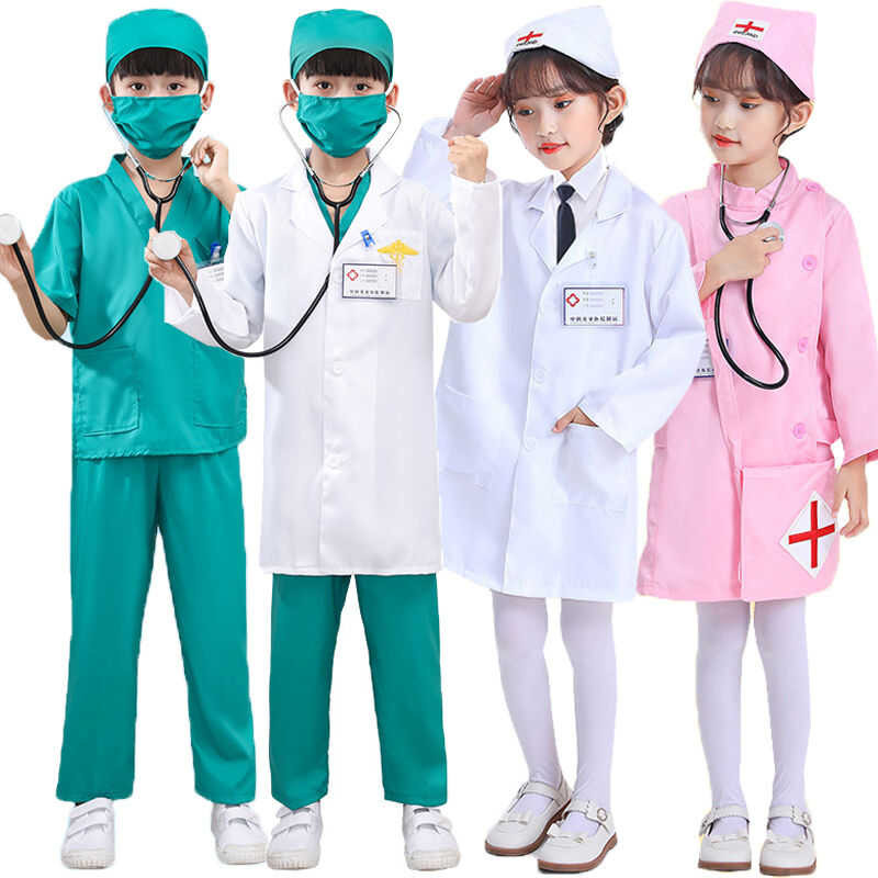 Doctor Costume For Kids Girl Boy Surgeon Uniform Suits Children Doctor Nurse Working Clothes Hallow