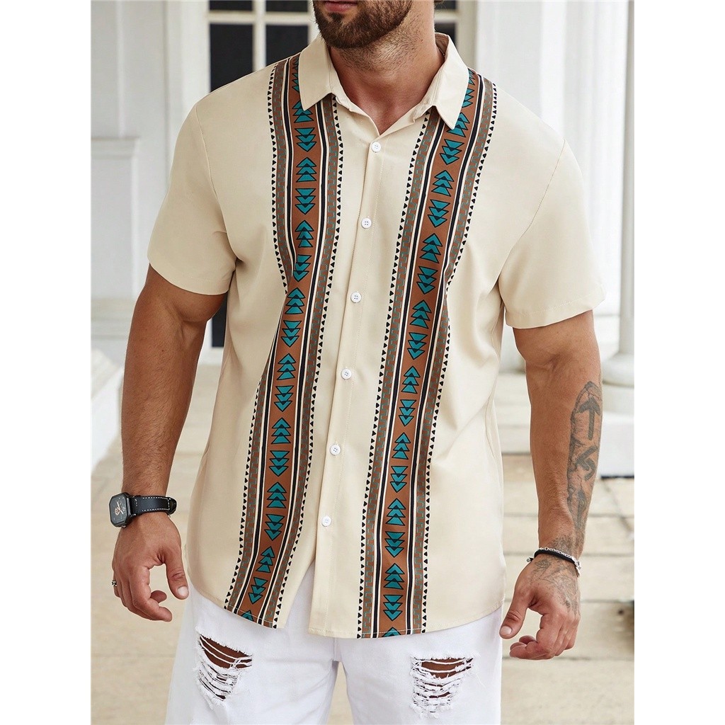 Manfinity Homme Men Plus Geo พิมพ์เสื้อ