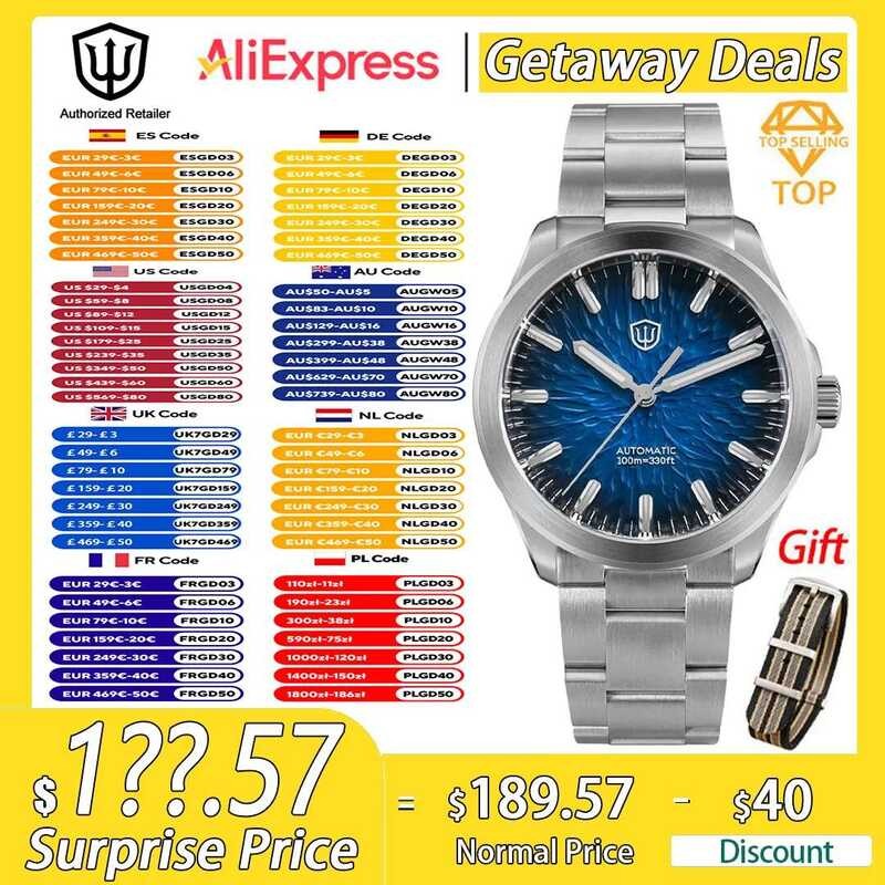 Watchdives นาฬิกา WD0005 สำหรับผู้ชาย NH35 ระบบอัตโนมัติ กระจกแซฟไฟร์โดม BGW9 เรืองแสง กันน้ำ 10 บาร