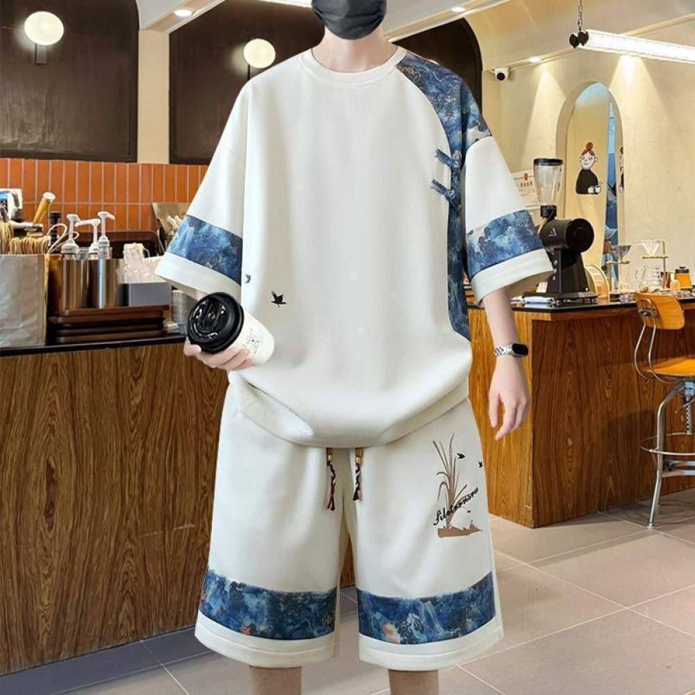 ชุดลำลองสองชิ้นสำหรับผู้ชาย: เสื้อยืดแขนสั้นและกางเกงขาสั้น