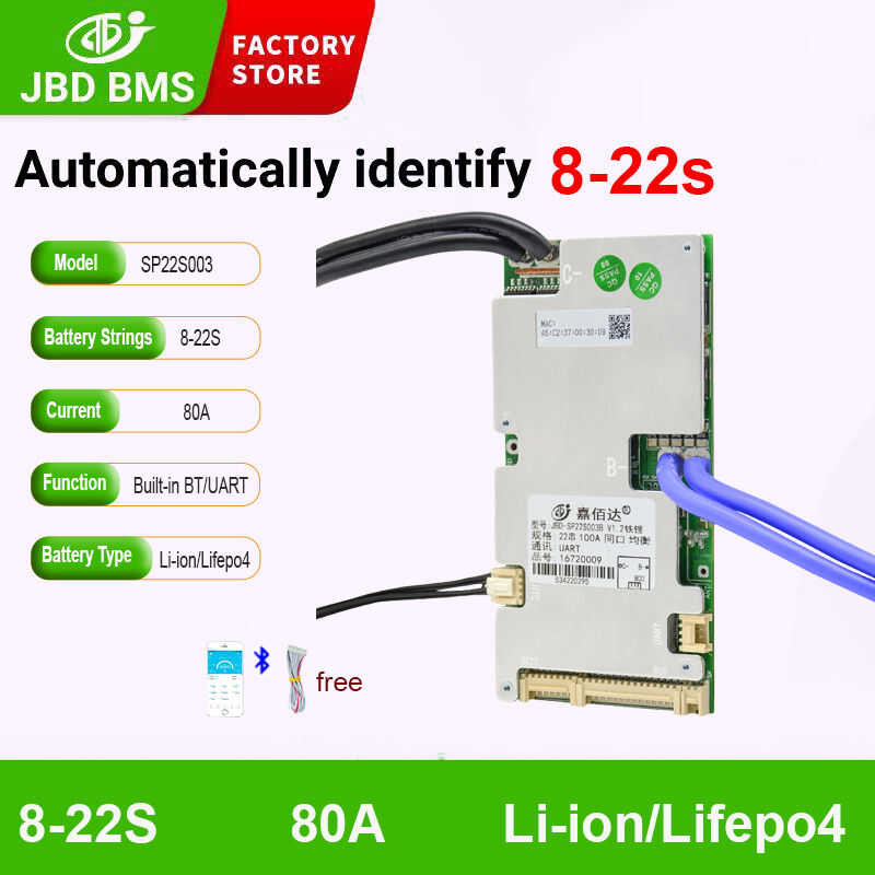 ❤ JBD Smart BMS Built-In BT 6S 7S 8S 10S 12S 13S 14S 16S 18S 20S 21S 22S Lifepo4 NMC Battery 24