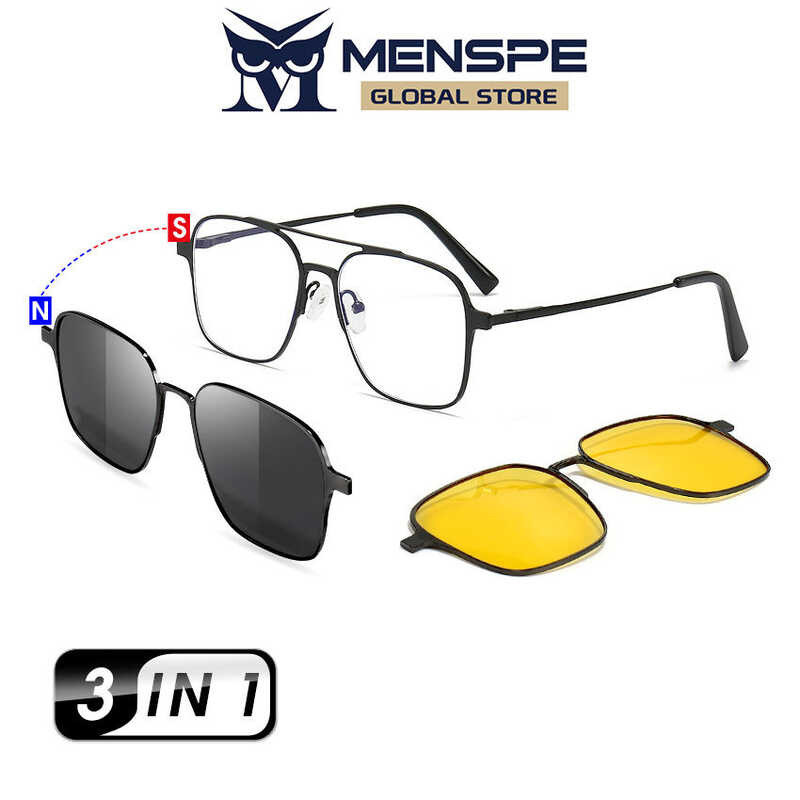 ❤ MENSPE In 1 Men Polarized Sunglasses Night Vision Eyewear Magnetic Sun Glasses Frame 3 Lens U