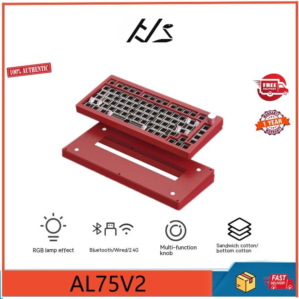 งูมงคลสีดํา AL75V2 ชุดคีย์บอร์ดแบบกลไก RGB บลูทูธ 2.4G ไร้สายแบบมีสายการสอบจําลองที่สามอลูมิเนียมก้
