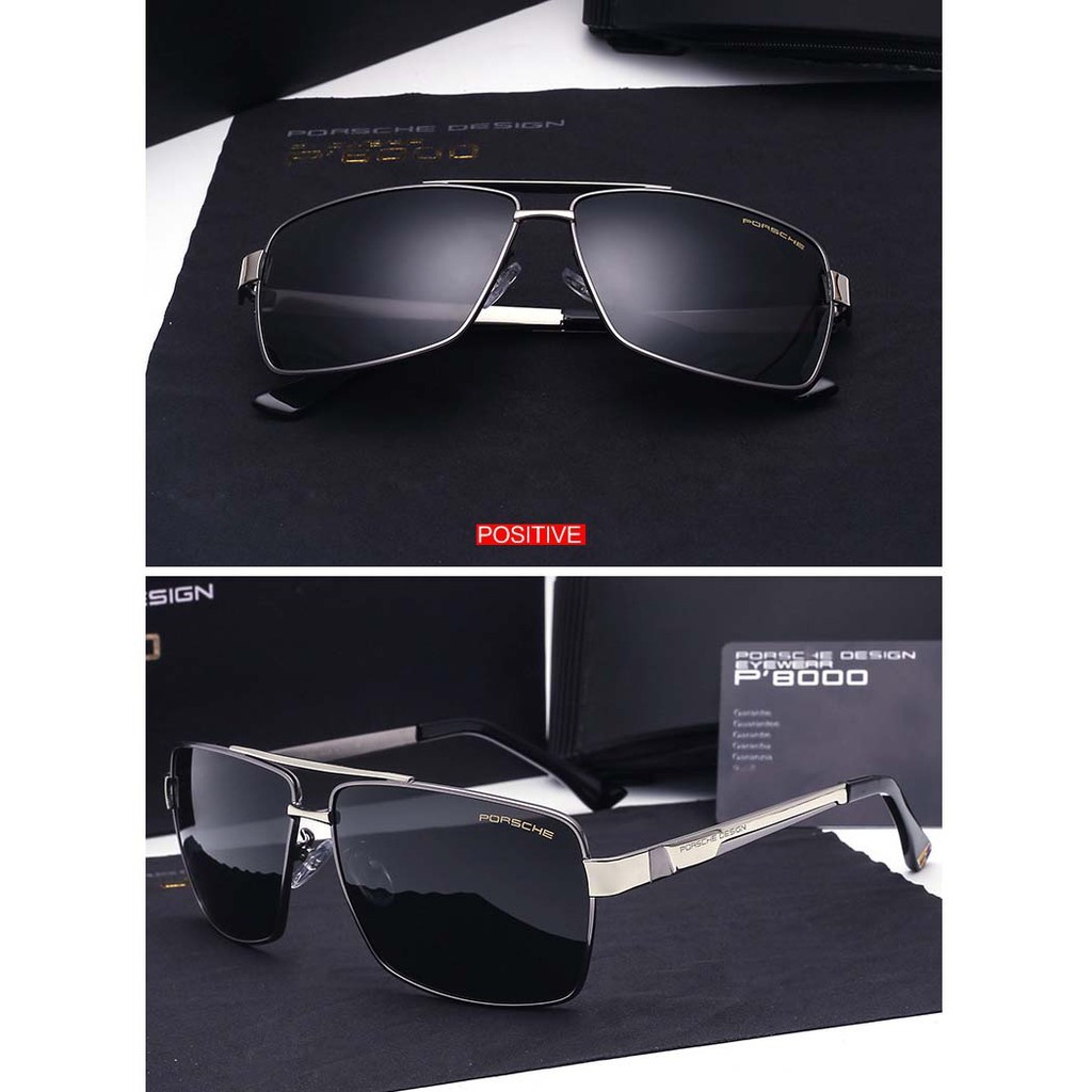 Polarized แว่นกันแดด แฟชั่น รุ่น PORSCHE สีเงินเลนส์ดำ เลนส์โพลาไรซ์ ขาข้อต่อ สแตนเลส สตีล แว่นตา ป