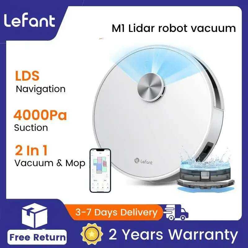 LEFANT หุ่นยนต์ดูดฝุ่น M1 พร้อมการแมปหลายพื้น, 4000Pa, แบตเตอรี่ 4000 mAh, การนำทาง LDS, APP/Alexa,