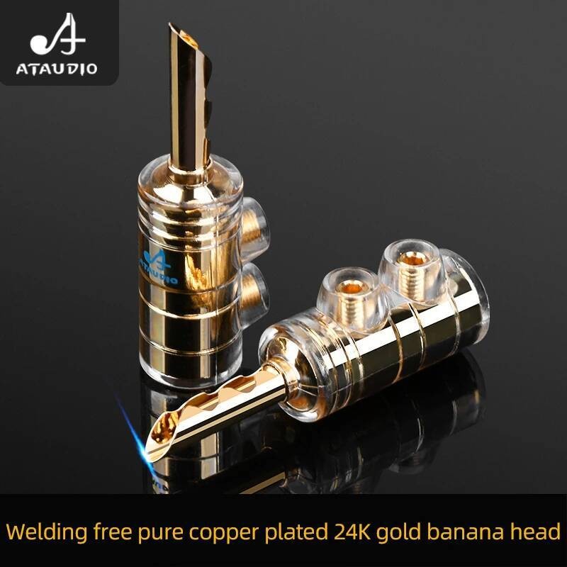 8PCS HIFI Banana Plug ทองแดงบริสุทธิ์ 24K Gold Plated 4mm Banana connector ปลั๊กลําโพงชายสําหรับเสียง PA CD ปลั๊ก