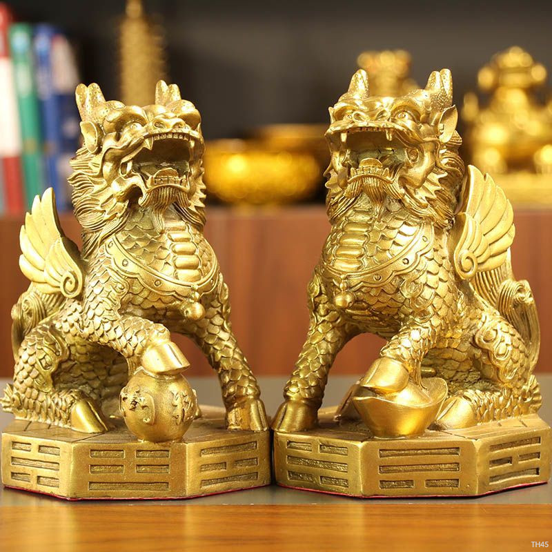 ♞,♘,♙เครื่องประดับ Copper Qilin เครื่องประดับทองเหลือง Qilin ห้องนั่งเล่นและเรียนอุปกรณ์เสริมบ้านงา