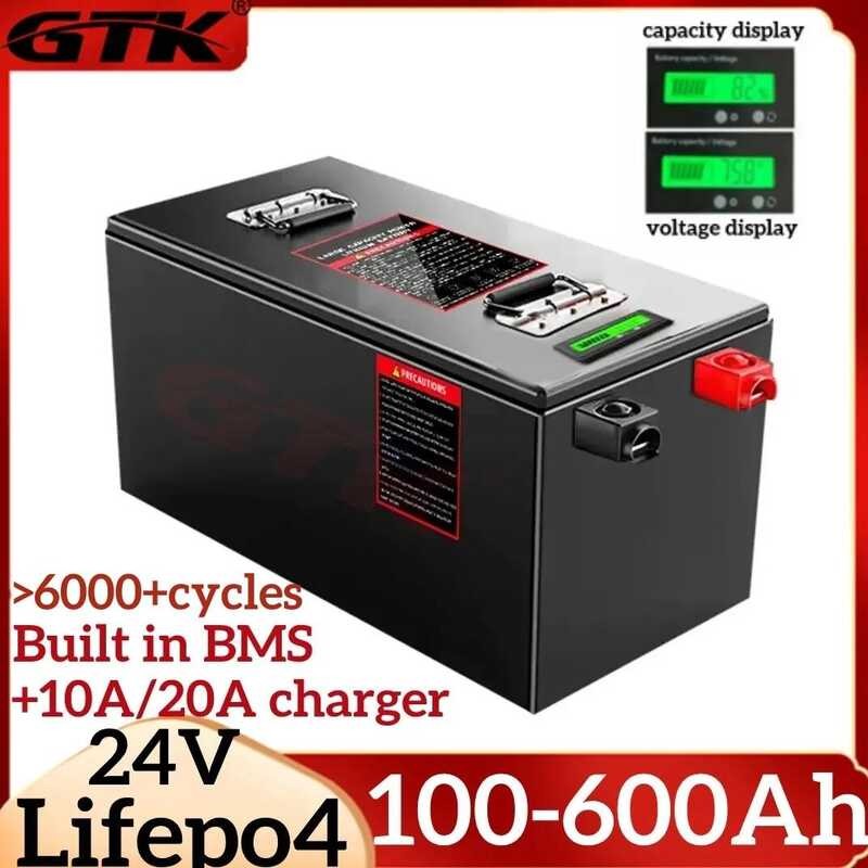 แบตเตอรี่ Lifepo4 GTK 24V 100Ah 150Ah 200Ah 300Ah 400Ah 500Ah 600Ah แบบชาร์จได้สำหรับระบบพลังงานแสงอ