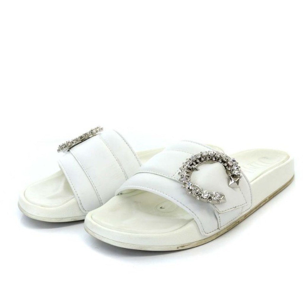 Jimmy Choo Fallon Crystal Buckle Slider Sandals 37 White Direct from Japan Secondhand