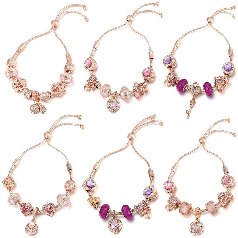 Rose Gold Charm ขนาดปรับผู้ชายผู้หญิงสร้อยข้อมือแฟชั่นเครื่องประดับ