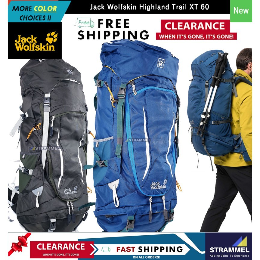 [รับประกัน 2 ปี] Jack Wolfskin Highland Trail 60 กระเป๋าเป้สะพายหลังสําหรับเดินป่าเดินป่าเดินป่าท่อ