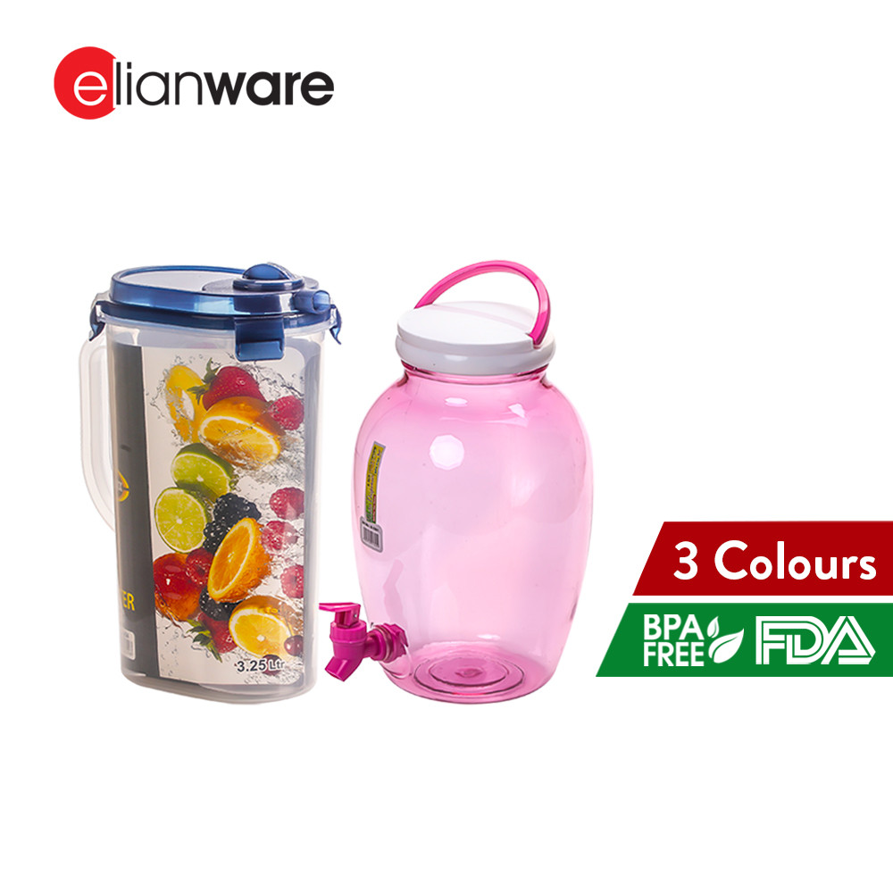 Elianware 4.5Ltr ตู้กดน้ําสีสันสดใสทนทานและชุดเหยือกน้ํา Ezy-Lock 3.25Ltr