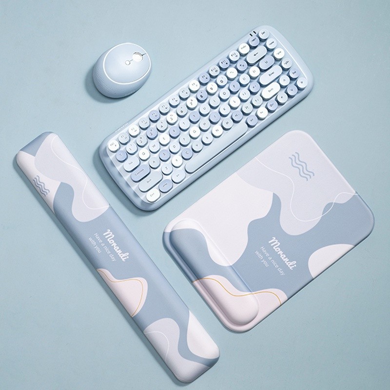 [Lychee gaming] Morandi Ocean แผ่นรองเมาส์ ซิลิโคน ผ้าฝ้าย 3D สีฟ้า รองรับข้อมือ สบาย สําหรับเล่นเก