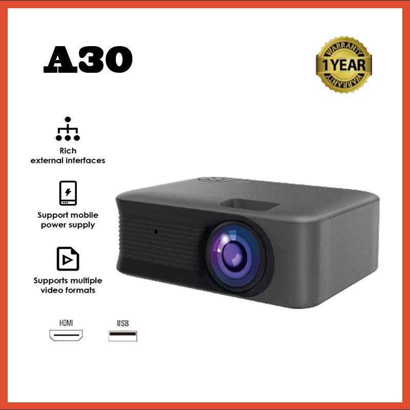 A30 HD โปรเจคเตอร์ 1080P Camping Office อุปกรณ์มัลติมีเดียมินิโปรเจคเตอร์
