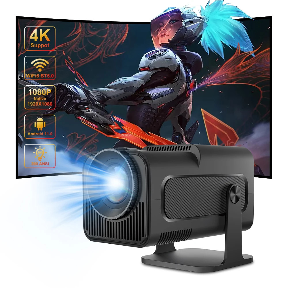 Hy320 โปรเจคเตอร์ 4K Android 11 Native 1080P 390ANSI Dual Wifi6 BT5.0 1920*1080P HY300