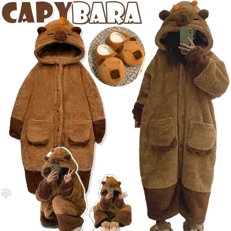 Adult Capybara Cosplay Costume Robes Kigurumi Onesie Anime Nightgown Halloween Cartoon Pamas
