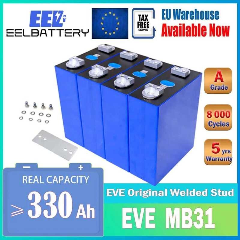 แบตเตอรี่ EVE 4 ชิ้น 3.2V 314Ah HSEV MB31 LiFePO4 ชาร์จใหม่ได้ สำหรับ DIY ชุดแบตเตอรี่ลิเธียม 12V 24