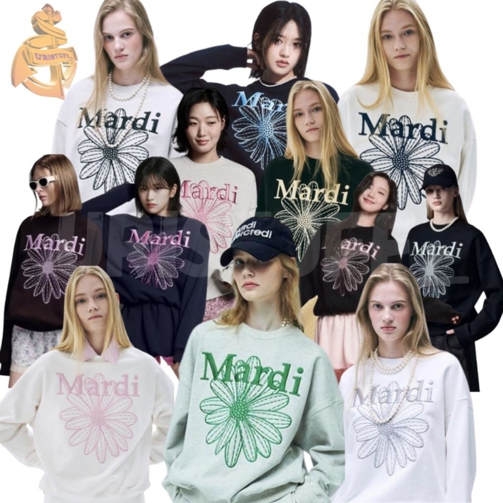 ♞,♘Mardi Crewneck ปัก Marcedi ดอกไม้เสื้อกันหนาวสําหรับผู้หญิงเด็กผู้หญิงสไตล์เกาหลี Full Tag 2025