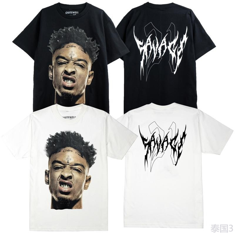 Qwt21-1-2 Savage เสื้อยืดแขนสั้นสีดําสีขาว Piracy