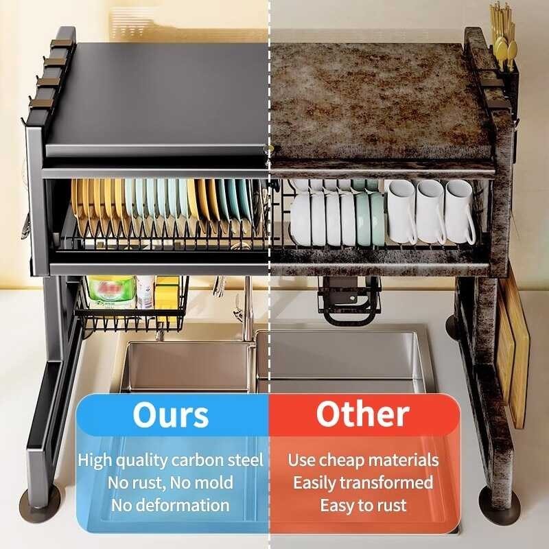 Koioo เครื่องครัว Vhome ครอบอ่างล้างมือชั้นวางจาน1/2ชั้น,ช