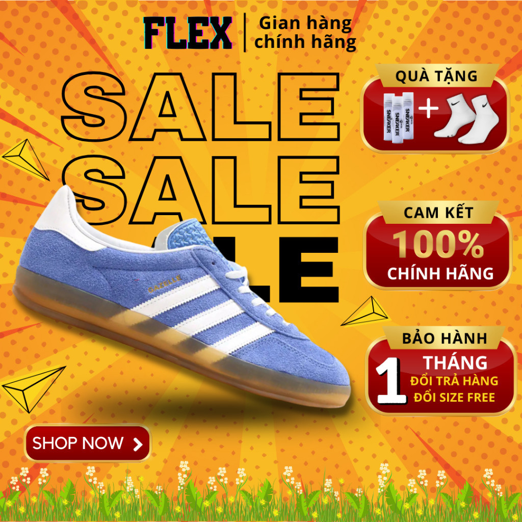 ของแท ้ Adidas Gazelle Indoor 'Blue Fusion'รองเท ้ าผ ้ าใบ HQ8717 สําหรับผู ้ หญิงชั ้ น