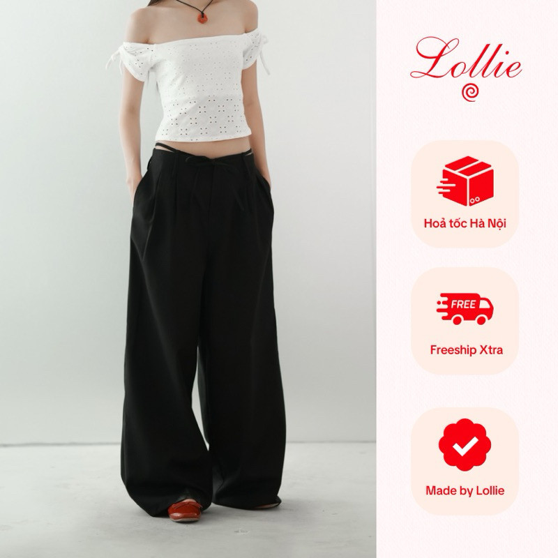 Lollie STUDIO - TKQ47 กางเกงเอวผูกโบว์ MABEL WIDE LEG PANTS