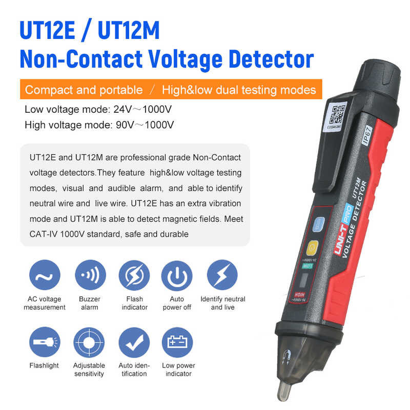 ❤ Uni-T Ut12e Ut12mซ็อกเก็ตacเครื่องวัดโวลต์ตัวบ่งชี้24v-1000V