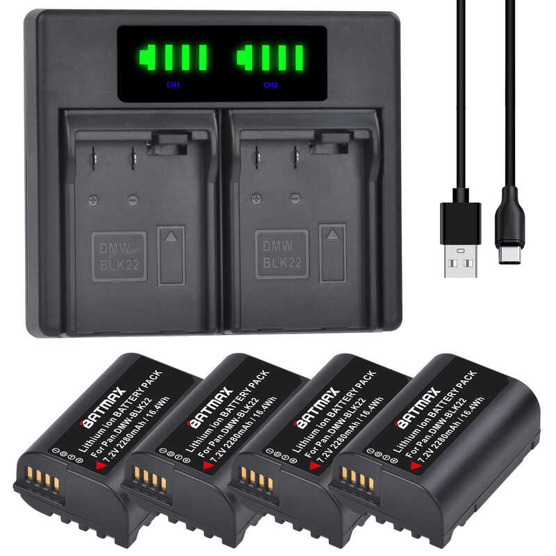 4X 6 2280mAh DMW-BLK22 DMW BLK22 แบตเตอรี่ + LED ชาร์จคู่สำหรับ Panasonic
