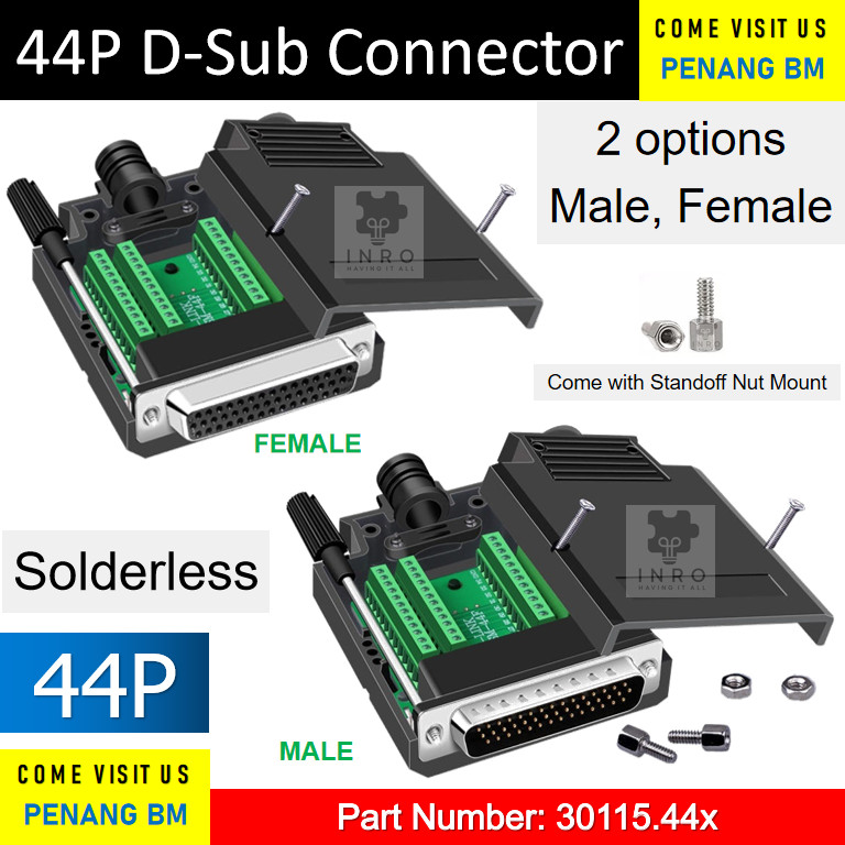 [Solderless] ขั้วต่อ D-Sub ไร้บัดกรี 44 Pin Serial Port Dsub, RS-232 RS232 RS485 RS422 Connector