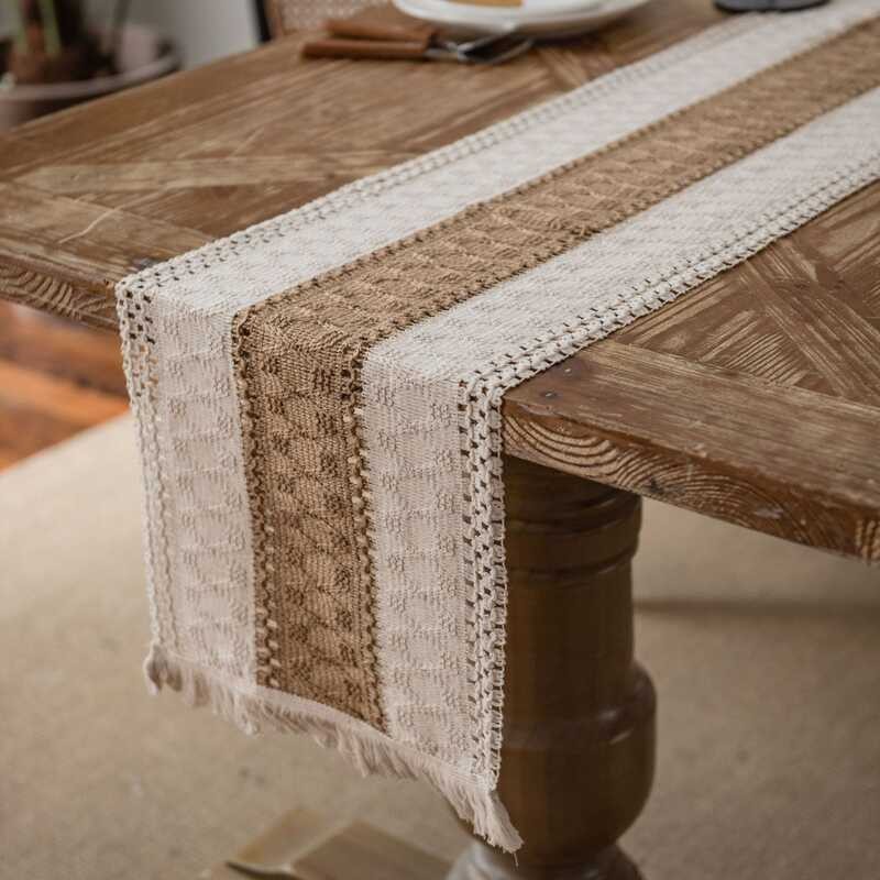 LY 2/4/6/8 Seater 4 Color For Choose American Village Style Two-Color Woven Tassels Table Runner Na