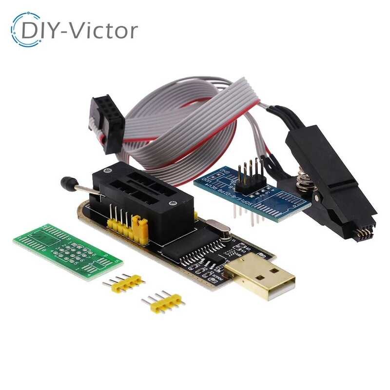 USB โปรแกรมเมอร์ CH341 CH341A พร้อมคลิปทดสอบ SOP8 ซ็อกเก็ต IC รองรับชิป 24/25XX SPI flash EEPROM หลา