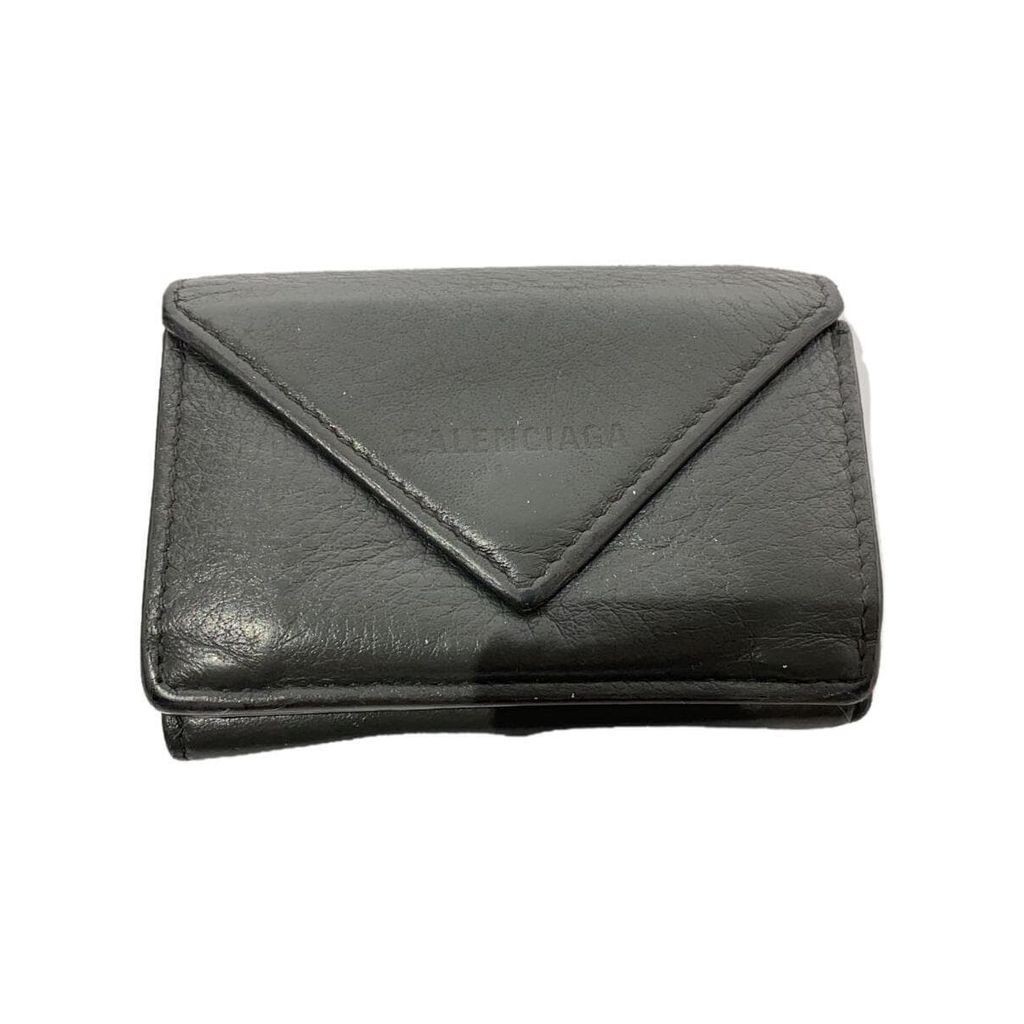 Balenciaga Bi-fold Wallet Mini Papier 391446 หนังเทา ส่งตรงจากญี่ปุ่น มือสอง
