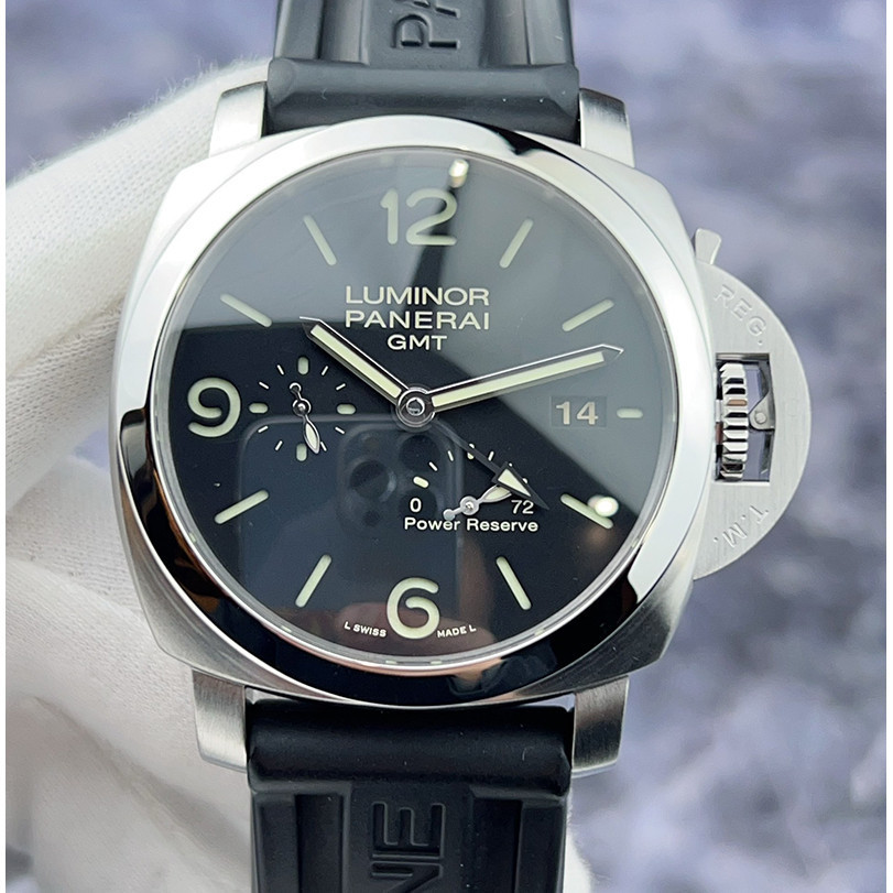 Panerai Panerai PAM00321 วัสดุสแตนเลส GMT สองสถานที่เวลาแบบไดนามิกจอแสดงผลอัตโนมัตินาฬิกาผู้ชาย 44