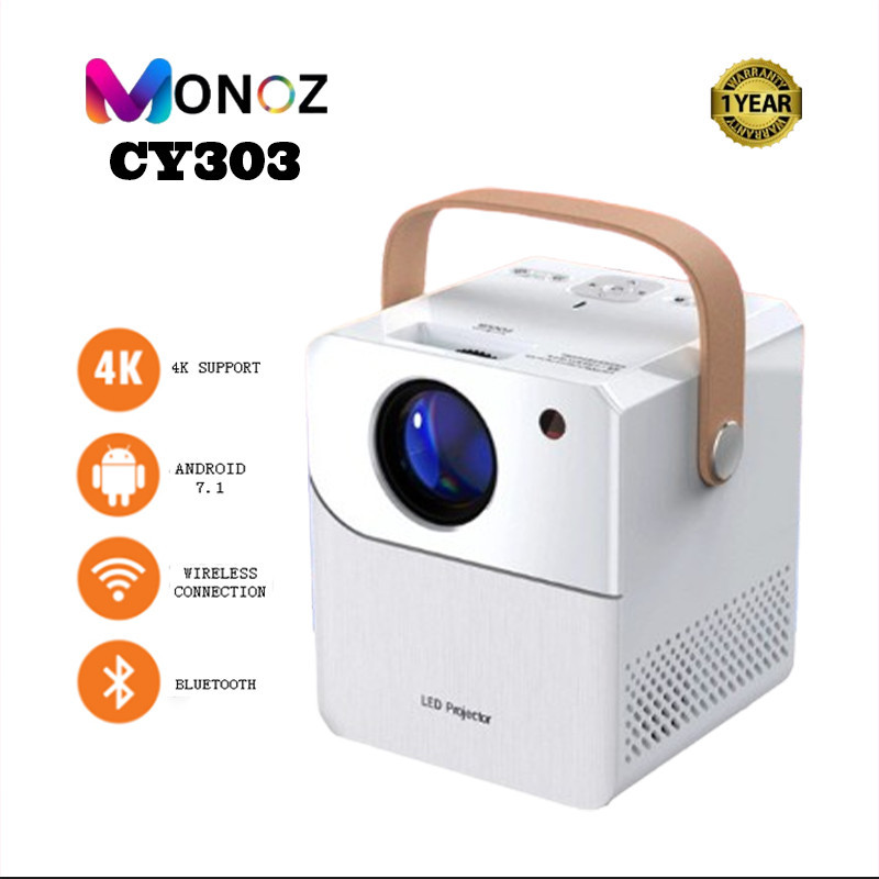 Monoz CY303 4K HD 8000 HDMI USB TF AV ความละเอียด 1280 * 720 Android WiFi บลูทูธมินิโปรเจคเตอร์